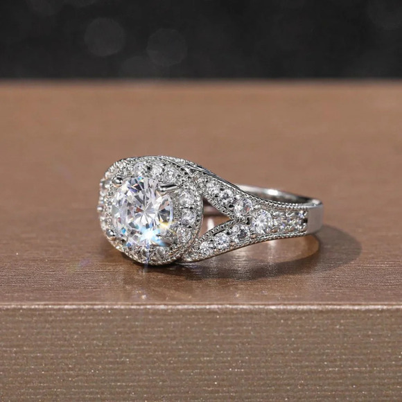 🌸Round Shiny CZ Noble Silver Wedding/Engagement Ring for Women, K808 - Picture 3 of 10